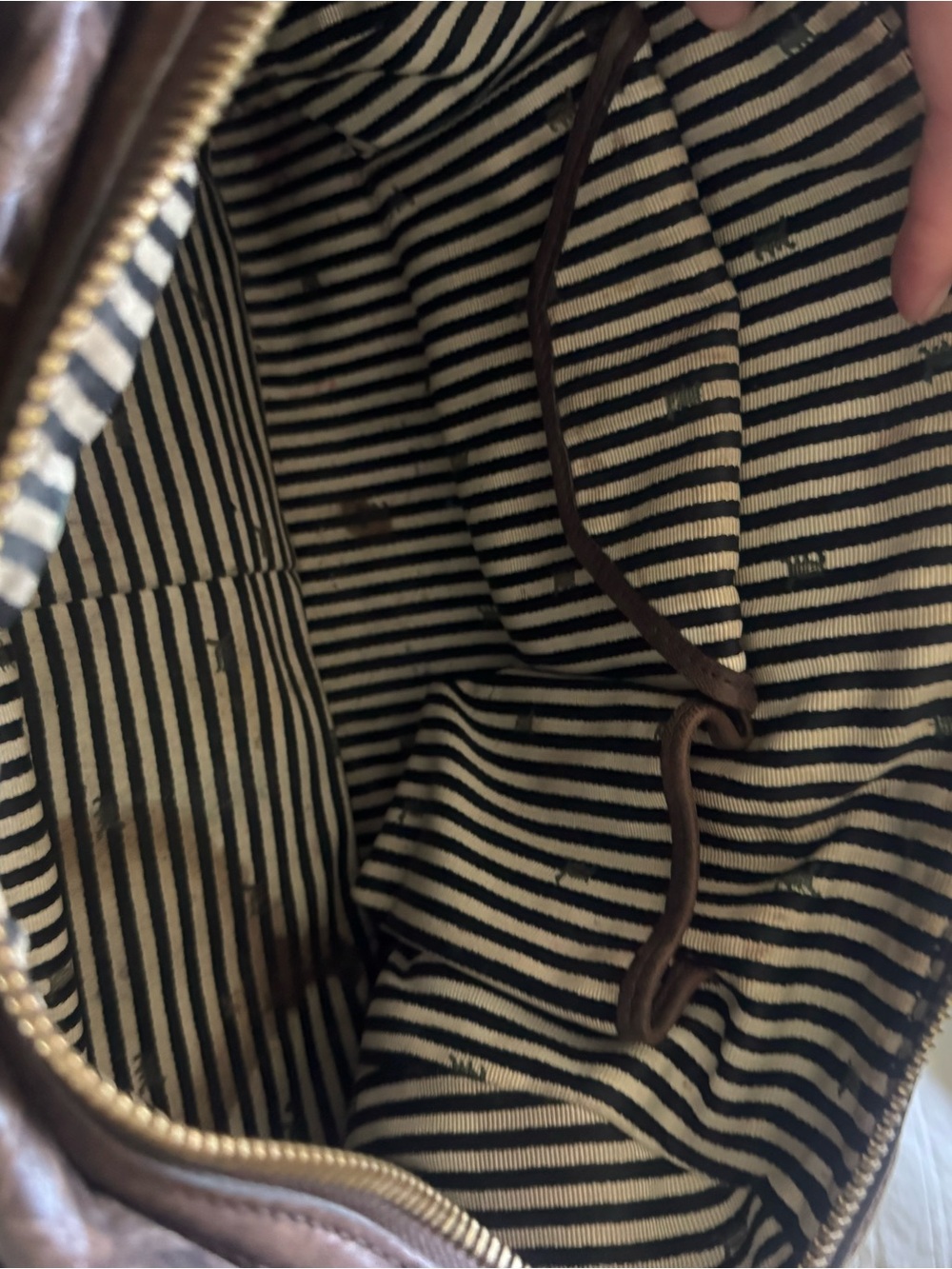 L.A.M.B. Dark Brown Leather Stripe Satchel with Contrast Center Panels. Rare.Y2K - Picture 7 of 11